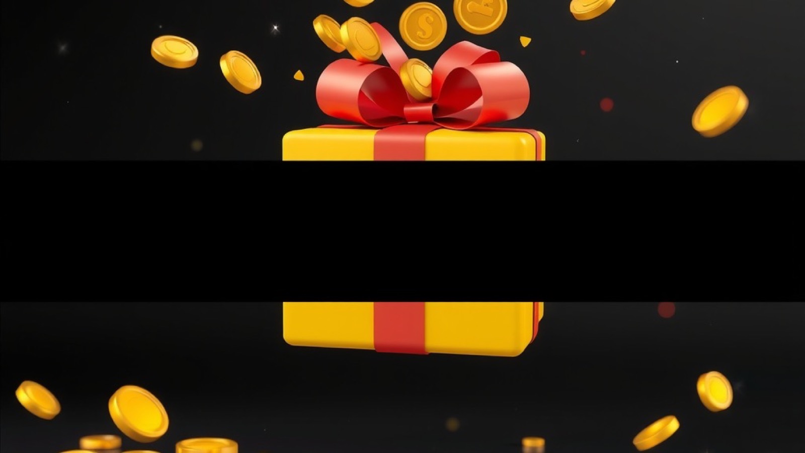 Lucky Spin bonuses with a yellow gift box with a red ribbon bursting with gold coins